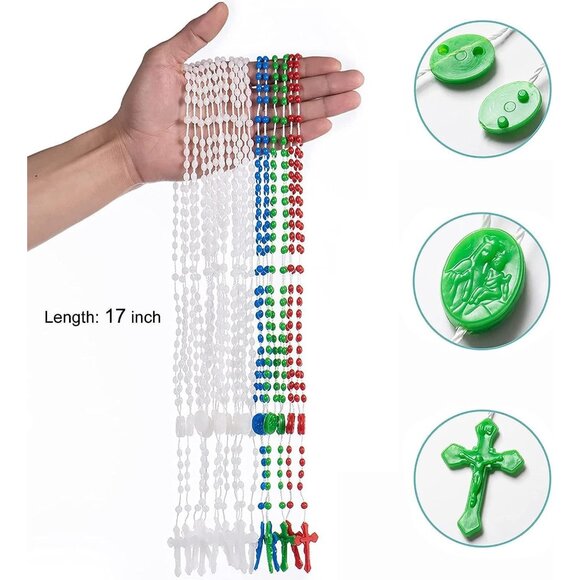 Bulk Catholic Rosaries Pack of 100, 17 Inch Assorted Plastic Beads in Blue, Red, - Picture 2 of 6